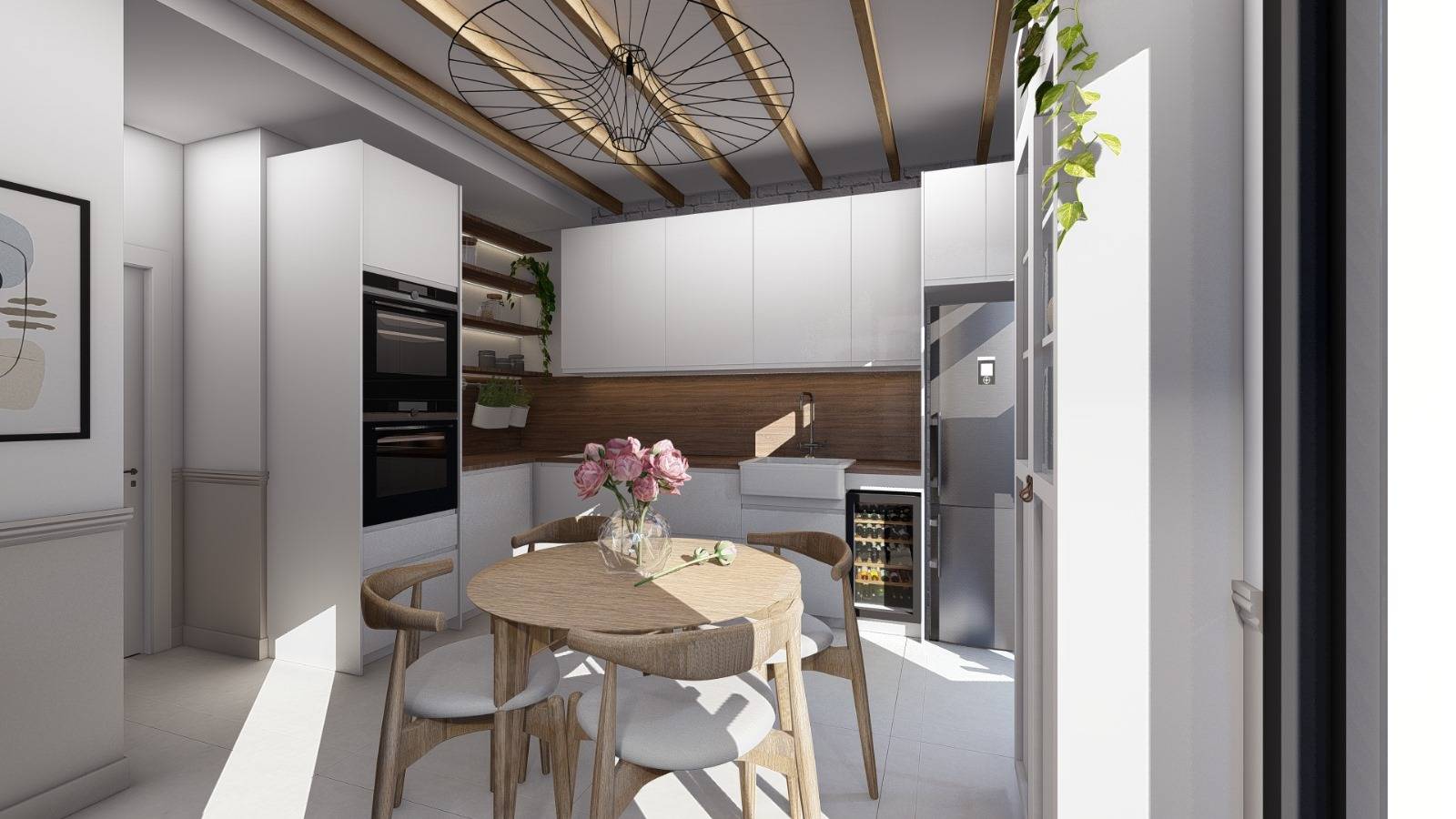 Rénovation et projections 3D en photoréalisme d'une cuisine épurée dans le centre ville d'Antibes dans les Alpes-Maritimes