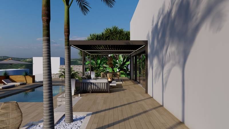 Projection en 3D d'un aménagement extérieur pour une villa californienne à Cagnes-sur-Mer dans les Alpes-Maritimes